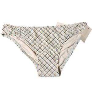Ann Taylor Womens Geometric Grid Print Bikini Bottom Mint Peach XS‎ NWT